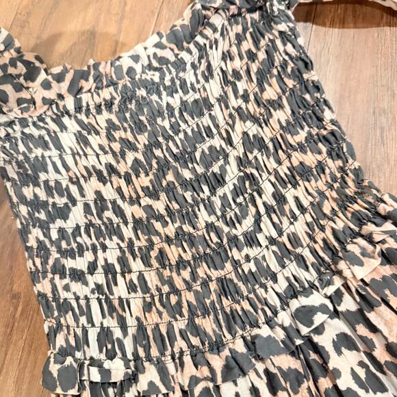 GANNI Leopard Print Maxi Dress Smocked Silk Blend EU 32 US 0 Mob Wife Luxury - Picture 9 of 16